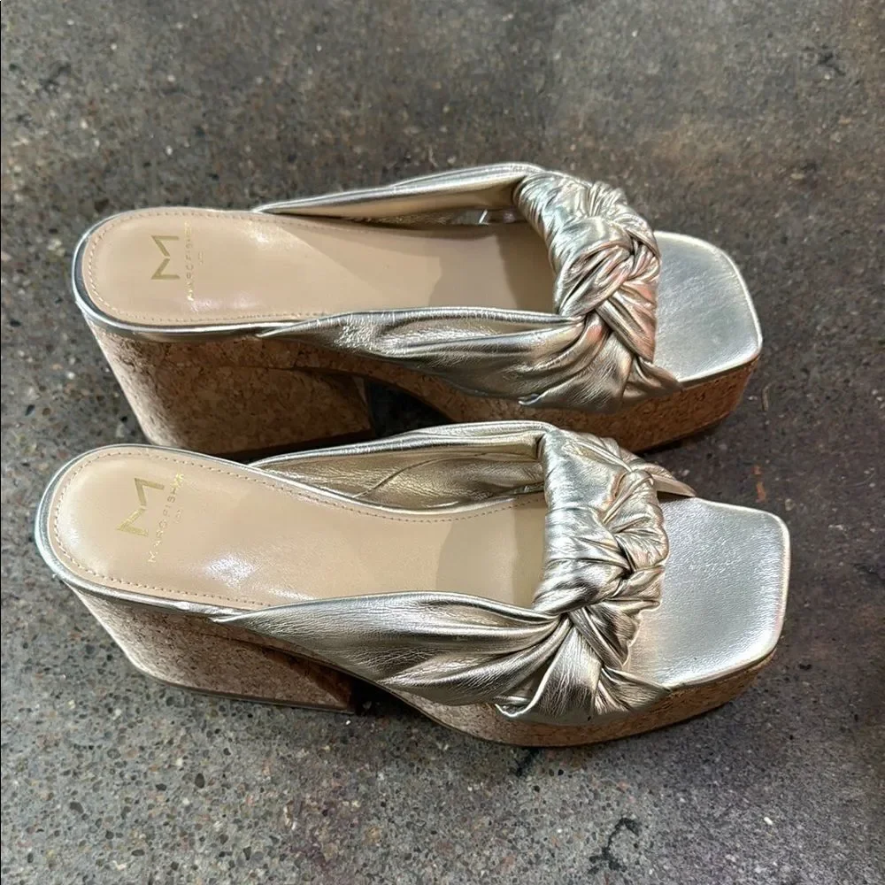 Marc Fisher Gold Mules with Bow Detail
